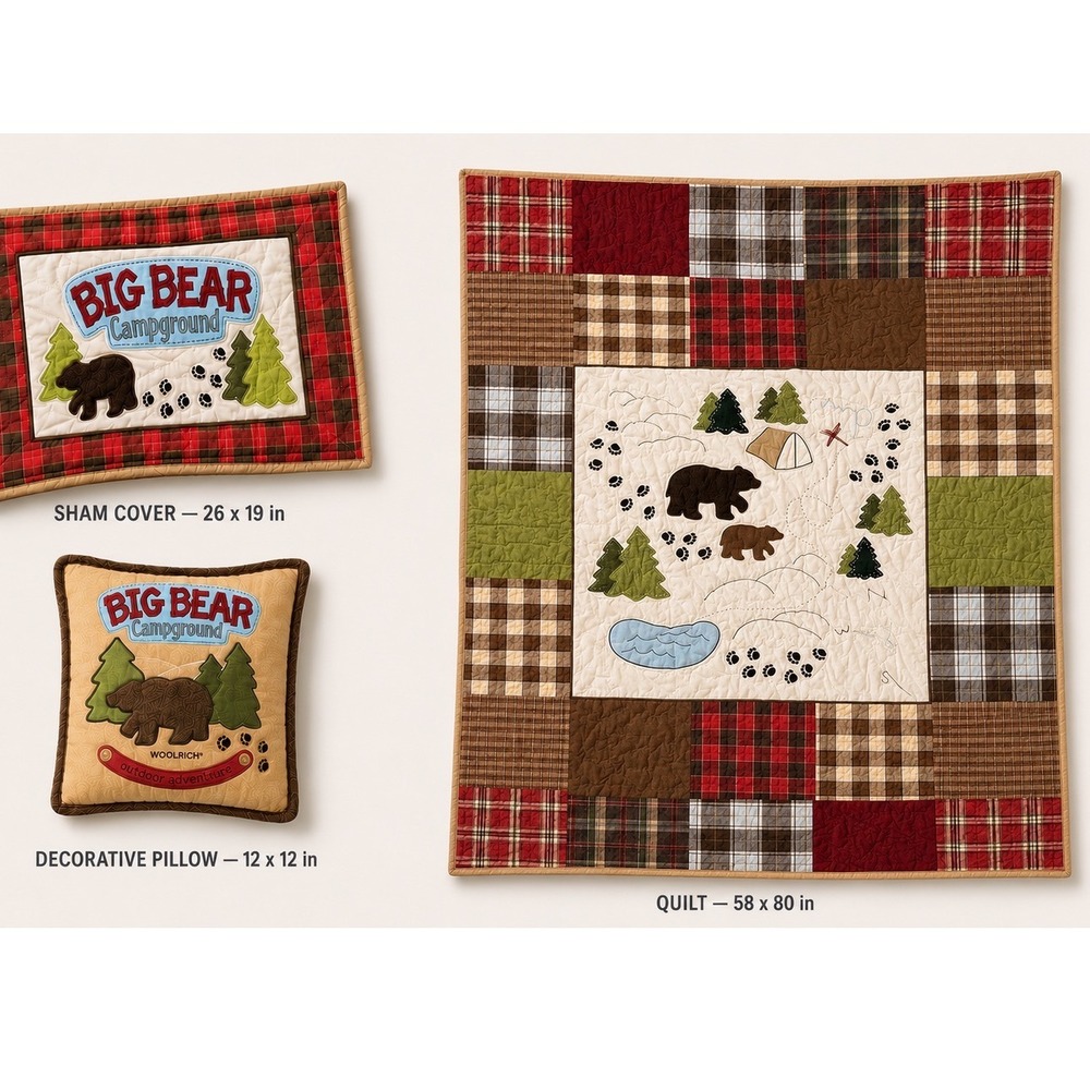 Woolrich Big Bear Campground Quilt Set Sham Pillow Kids Cabin Lodge Bedding